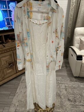 Calypso St. Barth White Beach Coverup Dress with Pastel Coastal Print